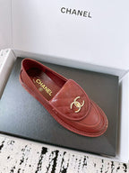 CHANEL QUILTED FLAP LOAFERS IN BURGUNDY RED CALFSKIN GOLD HARDWARE