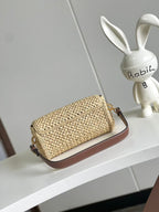 LOUIS VUITTON LV SHOULDER BAG 24 IN BEIGE WOVEN RAFFIA GOLD HARDWARE