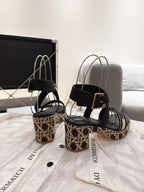DIOR ACT SANDALS IN BLACK AND BEIGE EMBROIDERY AND CALFSKIN