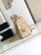 CHANEL 25 MINI HANDBAG 22CM IN BEIGE GRAINED CALFSKIN GOLD HARDWARE