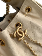 CHANEL 25 MINI HANDBAG 22CM IN BEIGE GRAINED CALFSKIN GOLD HARDWARE