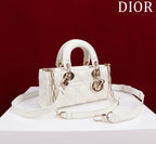 DIOR SMALL LADY D-JOY 22 WHITE LAMBSKIN GOLD HARDWARE