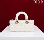 DIOR SMALL LADY D-JOY 22 WHITE LAMBSKIN GOLD HARDWARE