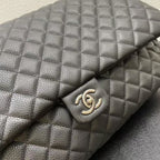 CHANEL CLASSIC FLAP BAG 46 IN BLACK QUILTED CALFSKIN