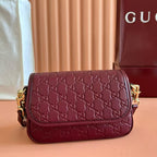 GUCCI SHOULDER BAG 20 IN BURGUNDY RED EMBOSSED CALFSKIN