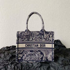 DIOR MISS SMALL TOTE 26 IN NAVY BLUE AND WHITE CANVAS