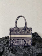 DIOR MISS SMALL TOTE 26 IN NAVY BLUE AND WHITE CANVAS