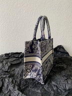 DIOR MISS SMALL TOTE 26 IN NAVY BLUE AND WHITE CANVAS