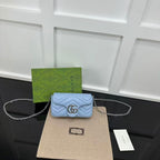 GUCCI MARMONT 16 MINI SHOULDER BAG BLUE CALFSKIN