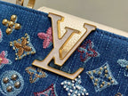 LOUIS VUITTON LV CAPUCINES BAG 21 PINIC IN COLORFUL DENIM GOLD HARDWARE