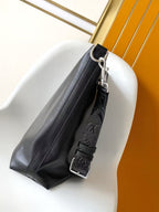 LOUIS VUITTON LV SHOULDER BAG 48 IN BLACK CALFSKIN EMBOSSED STRAP