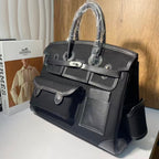 HERMES BIRKIN CARGO 35CM BLACK CANVAS AND LEATHER SILVER HARDWARE