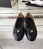 CHANEL ballet flat black quilted gold  lock