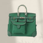 HERMES BIRKIN CARGO 25CM GREEN CANVAS AND LEATHER SILVER HARDWARE