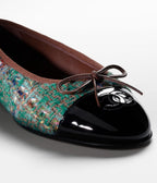 CHANEL BALLET FLATS DARK GREEN BROWN TWEED
