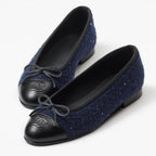 CHANEL ballet flats navy blue black tweed