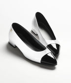 CHANEL BALLET FLATS WHITE BLACK PATENT CALFSKIN