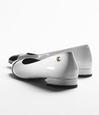 CHANEL BALLET FLATS WHITE BLACK PATENT CALFSKIN