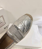 DIOR GRANVILLE ESPADRILLE SILVER QUILTED CANNAGE CALFSKIN