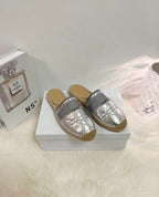 DIOR GRANVILLE ESPADRILLE MULE SILVER QUILTED CANNAGE CALFSKIN