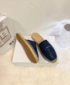 DIOR GRANVILLE ESPADRILLE MULE NAVY BLUE QUILTED CANNAGE CALFSKIN