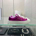 CHANEL CASUAL SNEAKER IN MAGENTA PURPLE METALLIC LAMBSKIN WITH GOLD LOGO
