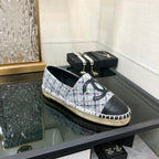 CHANEL ESPADRILLE COLORFUL TWEED FABRIC AND BLACK CALFSKIN FLATS