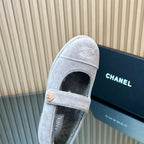 CHANEL 25S FURRY MARY JANE SHOES IN LIGHT PURPLE SUEDE