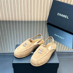 CHANEL 25S BACK STRAP MULE 15MM IN LIGHT BROWN SUEDE AND WOOL SILVER HARDWRE