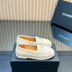 CHANEL 25S TEDDY LOAFER 15MM IN LIGHT BEIGE SUEDE GOLD HARDWRE