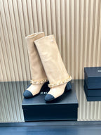 CHANEL 25S HIGH BOOTS 65MM IN BEIGE CALFSKIN GOLD HARDWARE