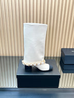 CHANEL 25S HIGH BOOTS 65MM IN WHITE CALFSKIN GOLD HARDWARE