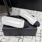 CHANEL BALLET FLAT 25S IN WHITE MIX BLACK TWEED