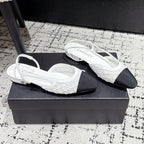 CHANEL SLINGBACK 25S IN WHITE FABRIC AND BLACK CALFSKIN CANVAS