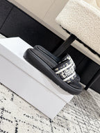 DIOR SLIDES 25S IN BLACK LAMBSKIN AND FABIRC WITH BRAND LOGO STYLE 3