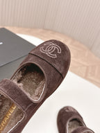 CHANEL FLAT MARY JANE SHOES 25S IN DARK BROWN VELVET