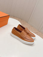 HERMES 25S SLIP-ON IN BROWN LAMBSKIN