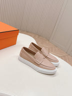 HERMES 25S SLIP-ON IN SOFT NUDE PINK LAMBSKIN