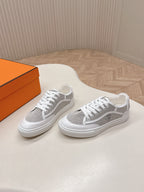 HERMES 25S SNEAKER LOW SPORTS IN GREY CANVAS MIX WHITE LAMBSKIN