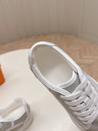 HERMES 25S SNEAKER LOW SPORTS IN GREY CANVAS MIX WHITE LAMBSKIN