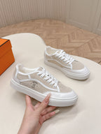 HERMES 25S SNEAKER LOW SPORTS IN BEIGE CANVAS MIX WHITE LAMBSKIN