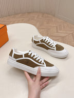 HERMES 25S SNEAKER LOW SPORTS IN BROWN SUEDE MIX WHITE LAMBSKIN