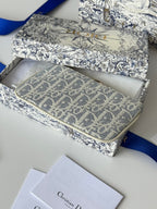 DIOR 25S TRAVEL MYRTE ZIPPED KEY CASE 14 IN BLUE  OBLIQUE JACQUARD CANVAS