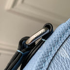 LOUIS VUITTON PULSE MESSENGER 22.5 IN BLUE MONOGRAM COATED CANVAS AND CALFSKIN