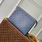 LOUIS VUITTON POCHETTE VOYAGE 27 IN DARK BLUE MONOGRAM ECLIPSE CALFSKIN EMBOSSED LOGO