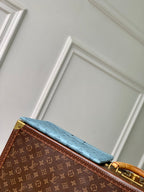 LOUIS VUITTON POCHETTE TO GO 30 IN SKY BLUE MONOGRAM SHADOW CALFSKIN EMBOSSED LOGO
