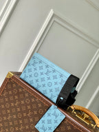 LOUIS VUITTON GASTON WEARABLE WALLET 22 IN SKY BLUE MONOGRAM SHADOW CALFSKIN EMBOSSED LOGO
