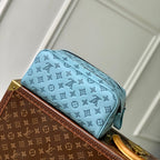LOUIS VUITTON DOPP KIT 28 IN SKY BLUE MONOGRAM SHADOW CALFSKIN EMBOSSED LOGO
