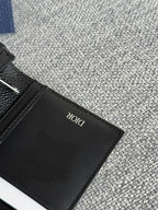 DIOR VERTICAL BIFOLD WALLET 19 IN BLACK GRAINED CALFSKIN MIX BLUE MONOGRAM OBLIQUE JACQUARD