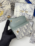 DIOR 25S SADDLE JASMINE GUSSET CARD HOLDER 10 IN GRAY OBLIQUE JACQUARD CANVAS